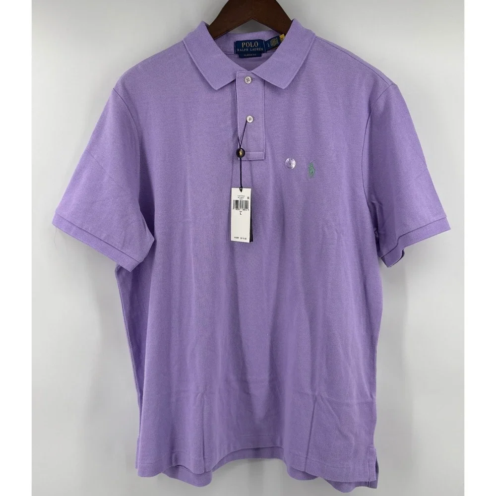 Polo Ralph Lauren Mens Classic Fit Purple Cotton Mesh Polo Shirt Large NWT